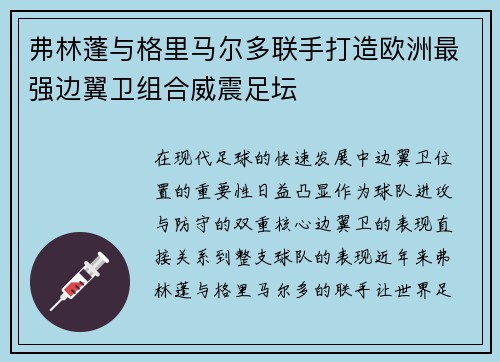 弗林蓬与格里马尔多联手打造欧洲最强边翼卫组合威震足坛 弗林蓬与格里马尔多联手打造欧洲最强边翼卫组合威震足坛